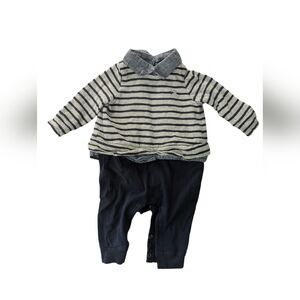 GAP baby 3-6 months gray navy polo chambray collar navy bottom one piece
